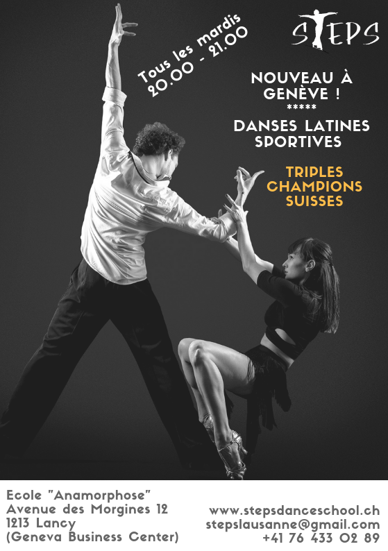 Danses latines à Genève !
Adresse : 
Avenue des Morgines 12
1213 Lancy